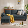 Convertible Sectional Sofa, Modern L Shaped 3-seat Sofa, 79" Linen Fabric Small Sectional Couch with Movable Ottoman, Couch for Small Spaces Living Room (Dark Grey)