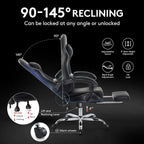 Gaming Chair,Computer Office Chair with Footrest,Massage Lumbar Support and Gel Pad,Ergonomic Reclining Adjustable Leather Gamer Chair with Headrest and Spring Cushion Black