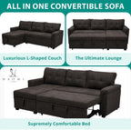 Multifunctional Sectional Sofa with Pull-Out Sleeper Bed & Hidden Storage – Reversible Chaise Espresso,Velvet – Space-Saving, Durable, Stylish & Easy DIY Assembly for Apartments & Small Homes