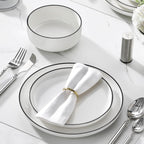 MALACASA Plates and Bowls Sets, 24 Pieces Modern Porcelain Dinnerware Set for 8 White Kitchen Dinner Dining Ware Set wtih Black Rim Ceramic Dishware Dishes Microwave and Dishwasher Safe, Series LUNA