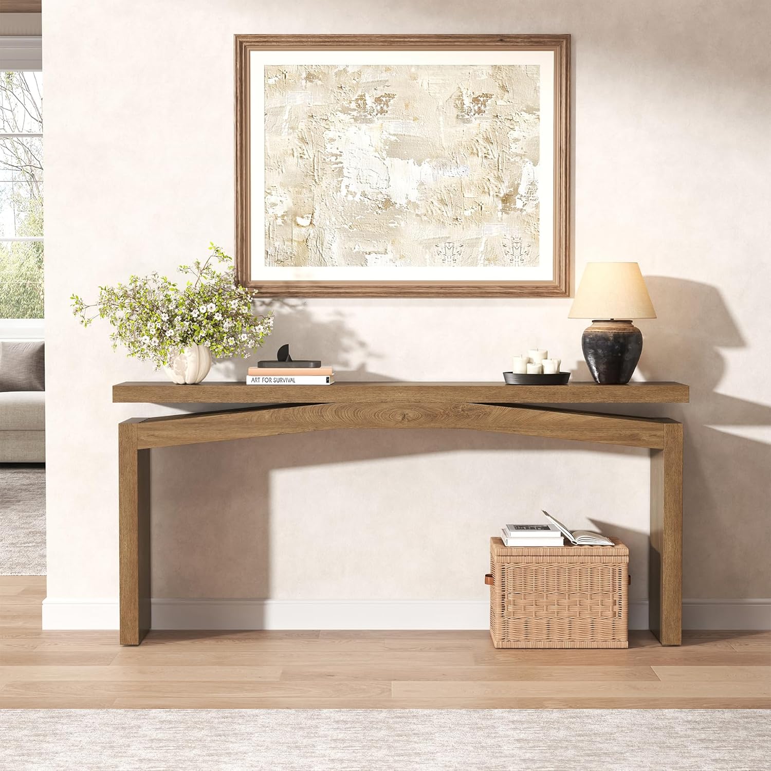 Console Table for Entryway Living Room, 63-Inch Wooden Rectangular Sofa Tables Narrow Long Behind Couch, Large Farmhouse Foyer Entrance Table for Home, Hallway, Apartment, Natural Brown