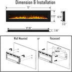 Cheerway 72 inch Ultra-Thin Electric Fireplace Heater, Wall Mounted & Recessed Electric Fireplace Insert, Linear Fireplace w/Thermostat, 13×13 Flame Color, Remote & Touch Control w/Timer, 750W/1500W
