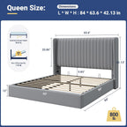 Allewie Queen Size Lift Up Storage Bed Frame, Hydraulic Support System, Upholstered Platform Bed Frame, Underneath Storage, Vertical Channel Tufted Headboard with Wingback, No Box Spring Needed, Grey