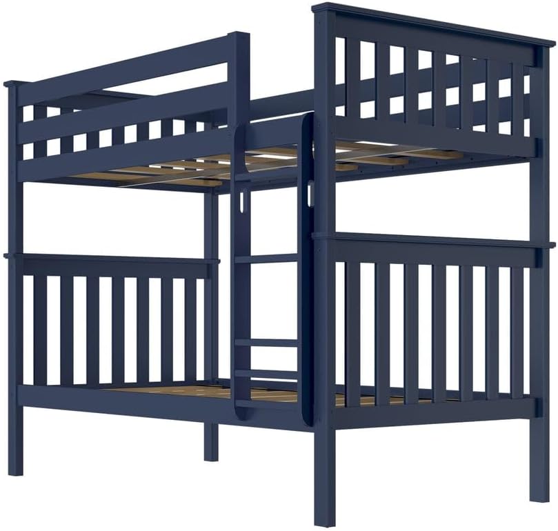 Max & Lily Bunk Bed Twin over Twin, Solid Wood Bunk Bed Frame with Ladder for Kids, 14" Safety Guardrails, Easy Assembly, No Box Spring Needed, Blue