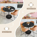 Round Dining Table 27.5" Faux Marble Black Tulip Table with Pedestal Base for 2-4 People Small Space - Kitchen Living Room Cafe