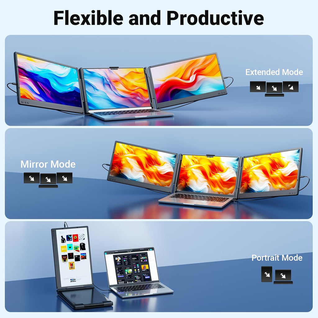Ygretyrjh Laptop Screen Extender  14" Triple Portable Monitor for Laptop  1080P FHD IPS Screen Extender Monitors for 13"-17"  Travel Monitor for Mac/Windows/Chrome  Built-in Speakers