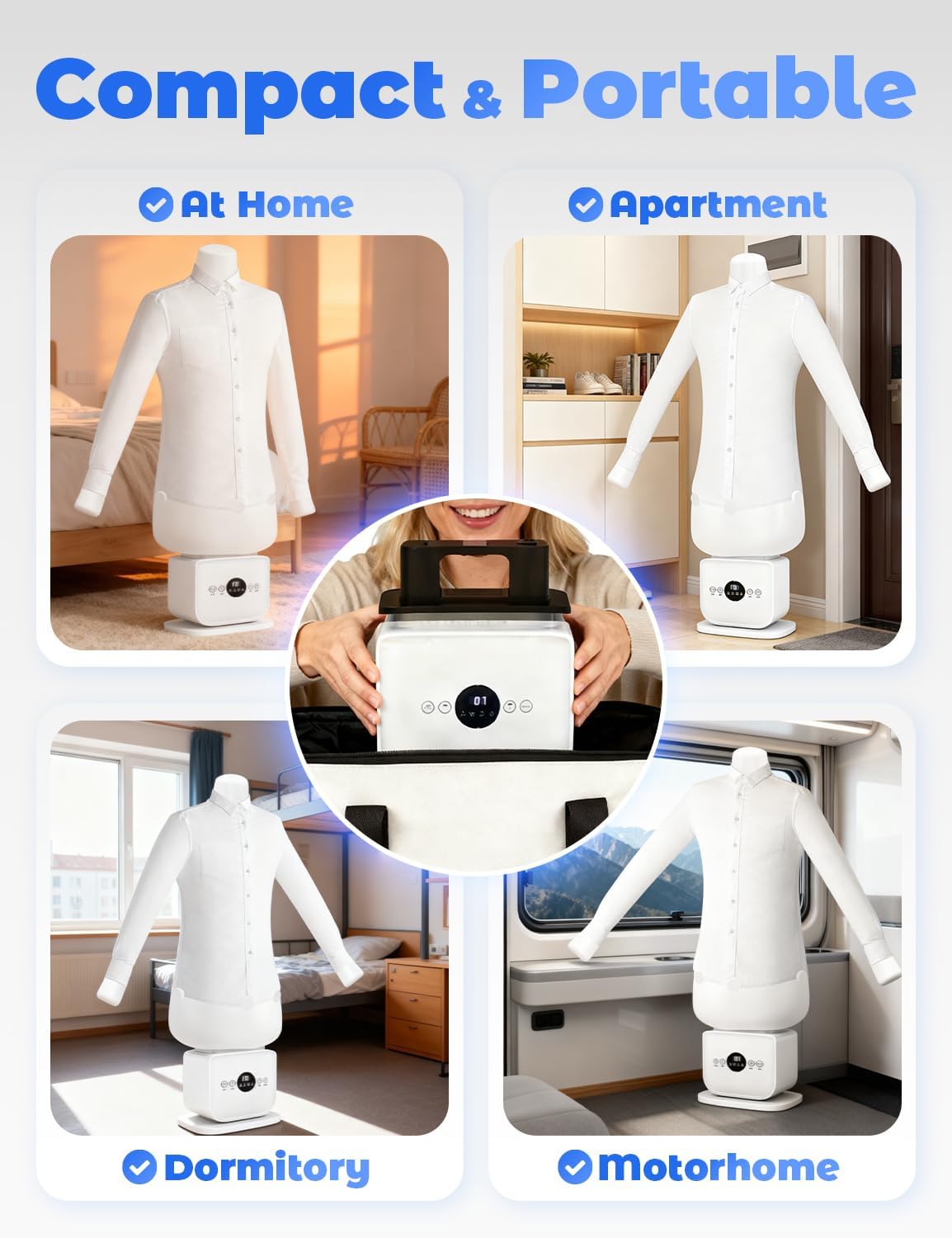 Automatic Ironing Machine, 2026 Touched Iron, Wrinkle-Free in 8-12 Min, 2-in-1 Hands Free Clothes Iron, 360° Without Blind, S-XXL, One-Click Gentle Steamer (Standard)
