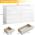 10 Drawer White Dresser for Bedroom, 55" Long Dresser Chest of Drawers, Large High Gloss Modern Storage Cabinet with Big Drawers Handle Free, Living Room, Entryway, Hallway