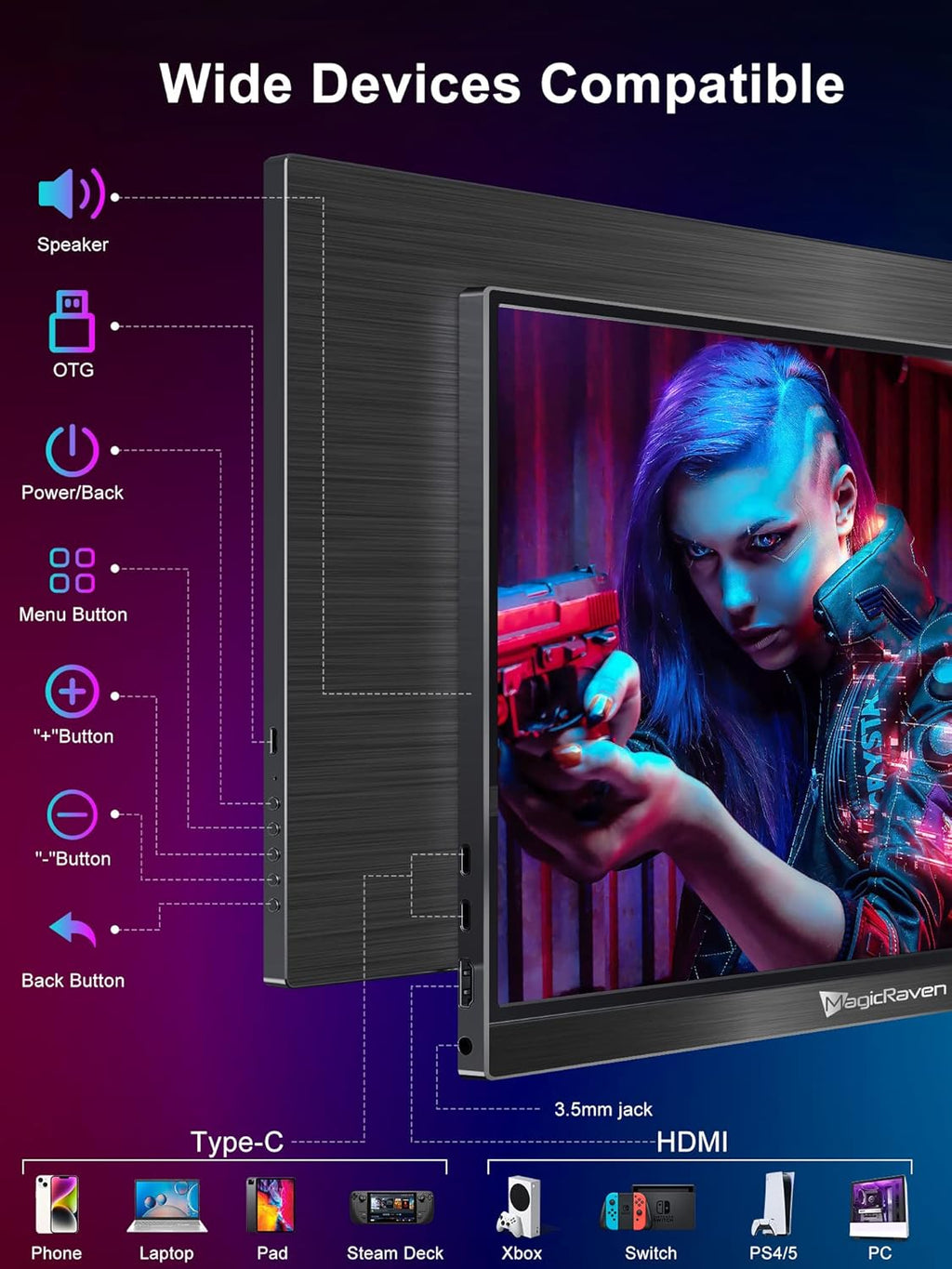 144HZ Portable Gaming Monitor  17.3" 1080P Laptop Monitor  Dual USB C HDMI Second Computer Screen  VESA Gaming Display with Speakers  Travel Monitor for PS4/5 Xbox Switch MAC PC Phone