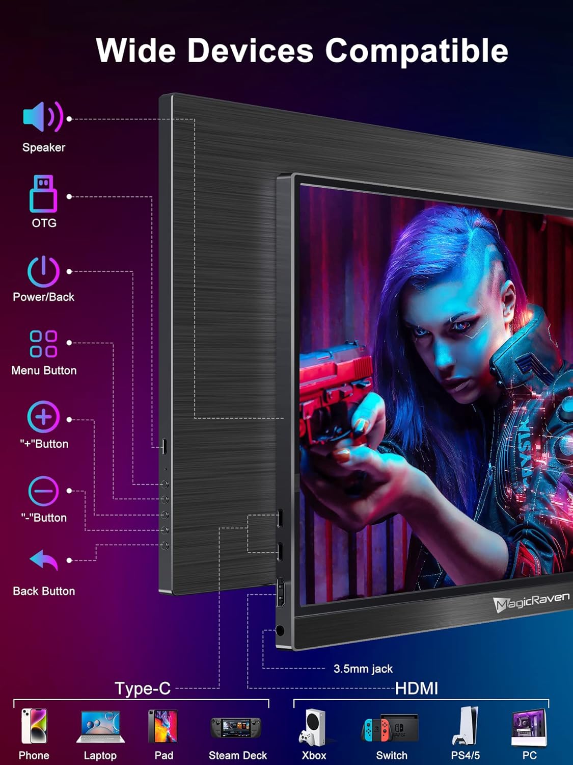 144HZ Portable Gaming Monitor  17.3" 1080P Laptop Monitor  Dual USB C HDMI Second Computer Screen  VESA Gaming Display with Speakers  Travel Monitor for PS4/5 Xbox Switch MAC PC Phone