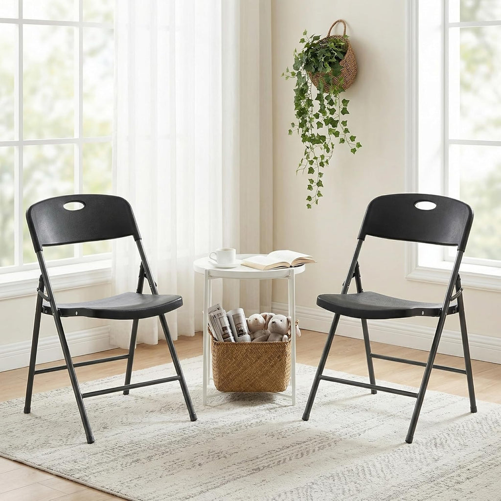 DUMOS 10 Pack Folding Chairs Heavy Duty - Plastic Stackable Portable Dining Chairs Set, Wedding, Party, Patio, Garden, for Indoor Outdoor, for Home and Office, Conference, Black