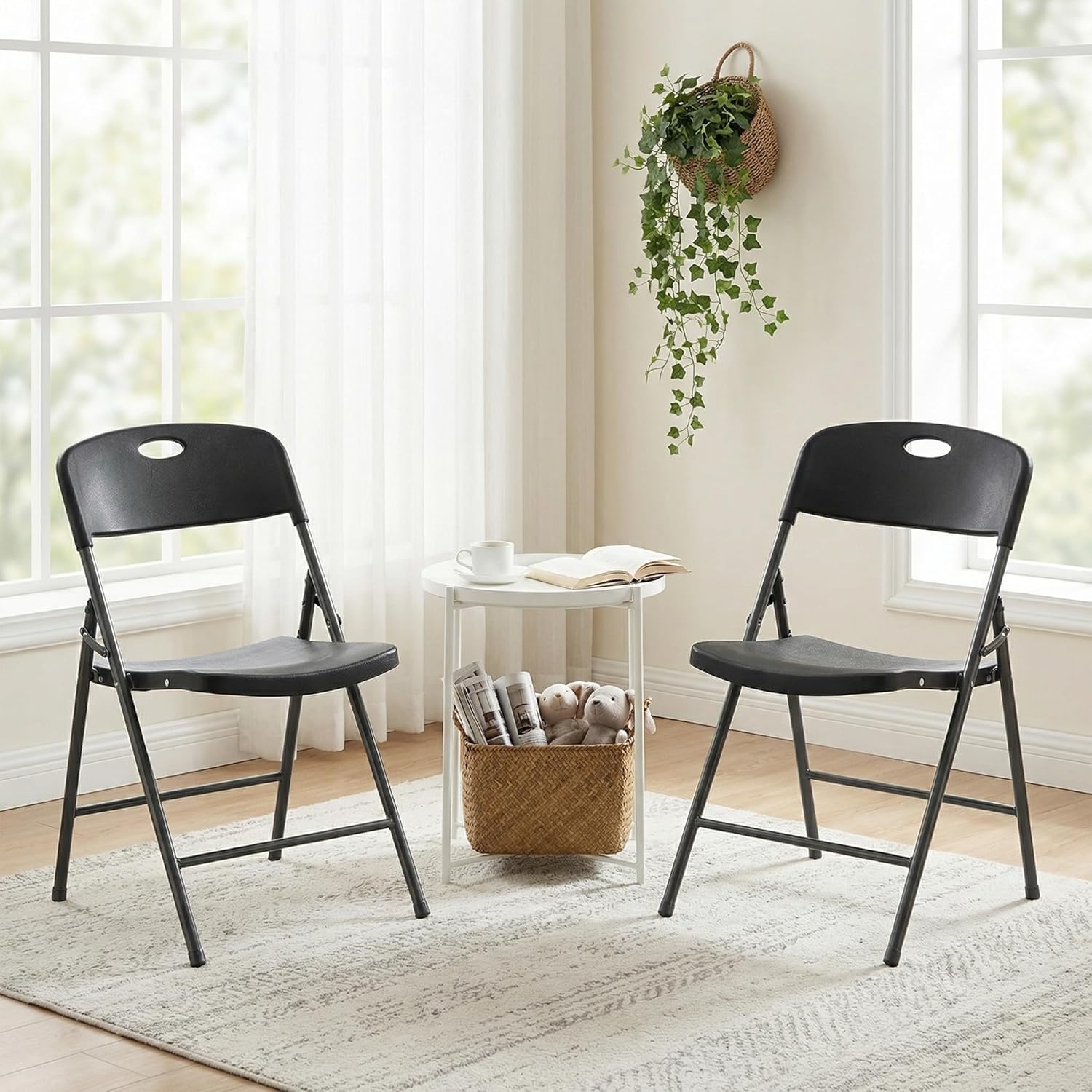 DUMOS 10 Pack Folding Chairs Heavy Duty - Plastic Stackable Portable Dining Chairs Set, Wedding, Party, Patio, Garden, for Indoor Outdoor, for Home and Office, Conference, Black