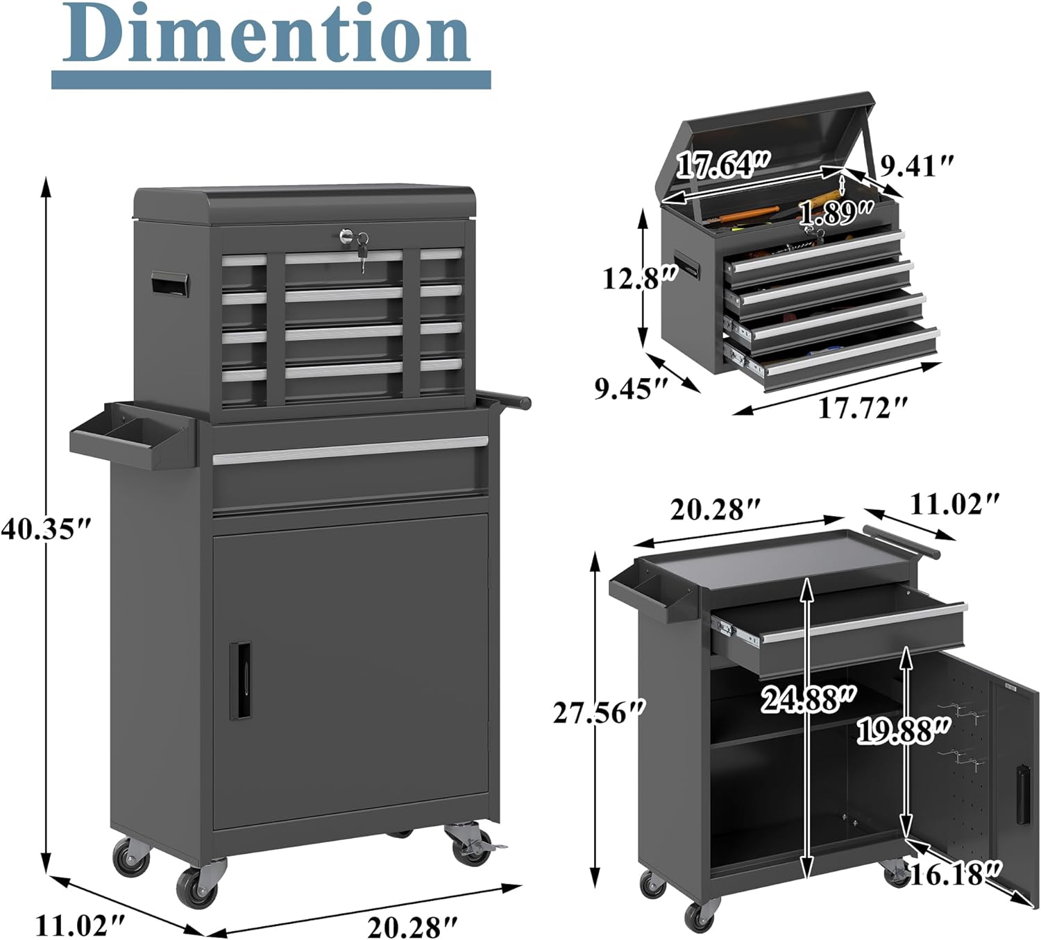 Tool Chest, 5 Drawers Rolling Tool Cabinet, Removable Cabinet Storage Tool Box with Universal Lockable Wheels, Lock Bar, Metal Tool Storage Cart, Tool Box for Garage, Workshop