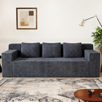 71" Corduroy Living Room Sofa, 3 Setaser Deep Seat Couch with 3 Lumbar Pillows, Comfy Boneless Sofa Modern Compressed Couch for Bedroom, Office, Apartment, No Assembly, Flat Armrests (Dark Grey)