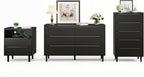 54" Wide Black Dresser for Bedroom, Modern 6 Drawer Double Dresser with Wood Grain Finish, Large Horizontal Chest of Drawers & TV Stand with Anti-Slip Raised Edge, Sleek Storage for Living Room