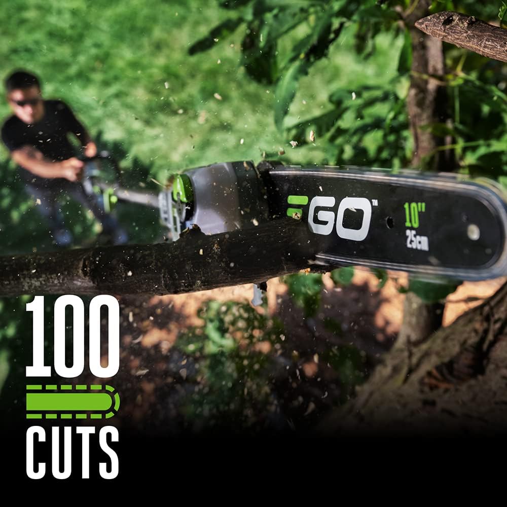 EGO Power+ Pole Saw  Cordless Electric Pole Saw for Tree Trimming with Telescopic LED Cut Line Indicator  Includes 56V 2.5Ah Battery and Charger - PS1001