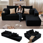 96" Modular Sectional Sofa, Modern Corduroy Cloud Couch with Deep Seat, Boneless Couch Upholstered 3-Seater L-Shaped Sofa for Living Room, No Assembly Required (Black, Right-Facing Chaise)