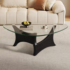 Glass Coffee Table Mid-Century Modern Coffee Table for Living Room Center Table Suitable for Bedroom Living Room Reception Office Tables（Black/Transparent，Medium）