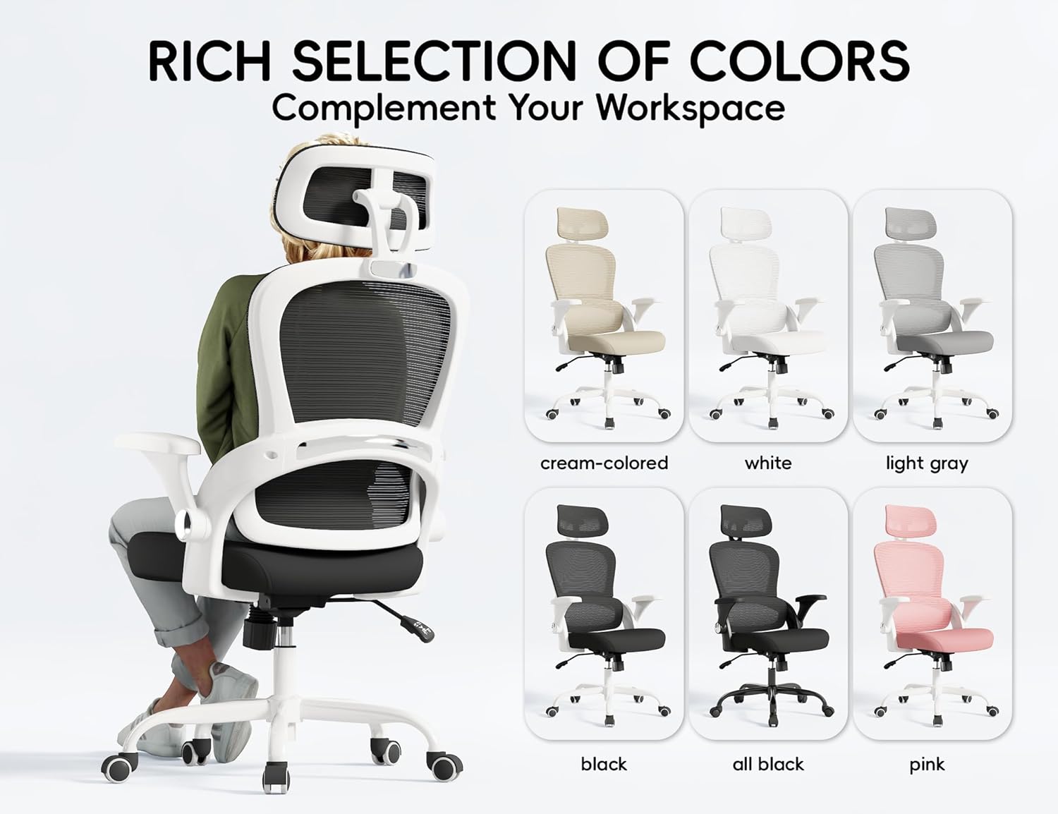 TRALT Office Chair - Ergonomic Office Chair with Back Support, Computer Chair - Home Office Desk Chairs, 330lbs Wide Seat Big and Tall Office Chairs with Headrest, Comfy Desk Chairs (White Black)