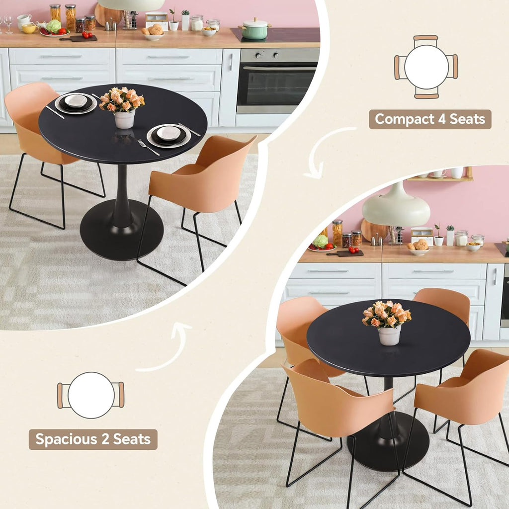 Round Dining Table 27.5" Black Tulip Table with Pedestal Base for 2-4 People Small Space - Kitchen Living Room Cafe