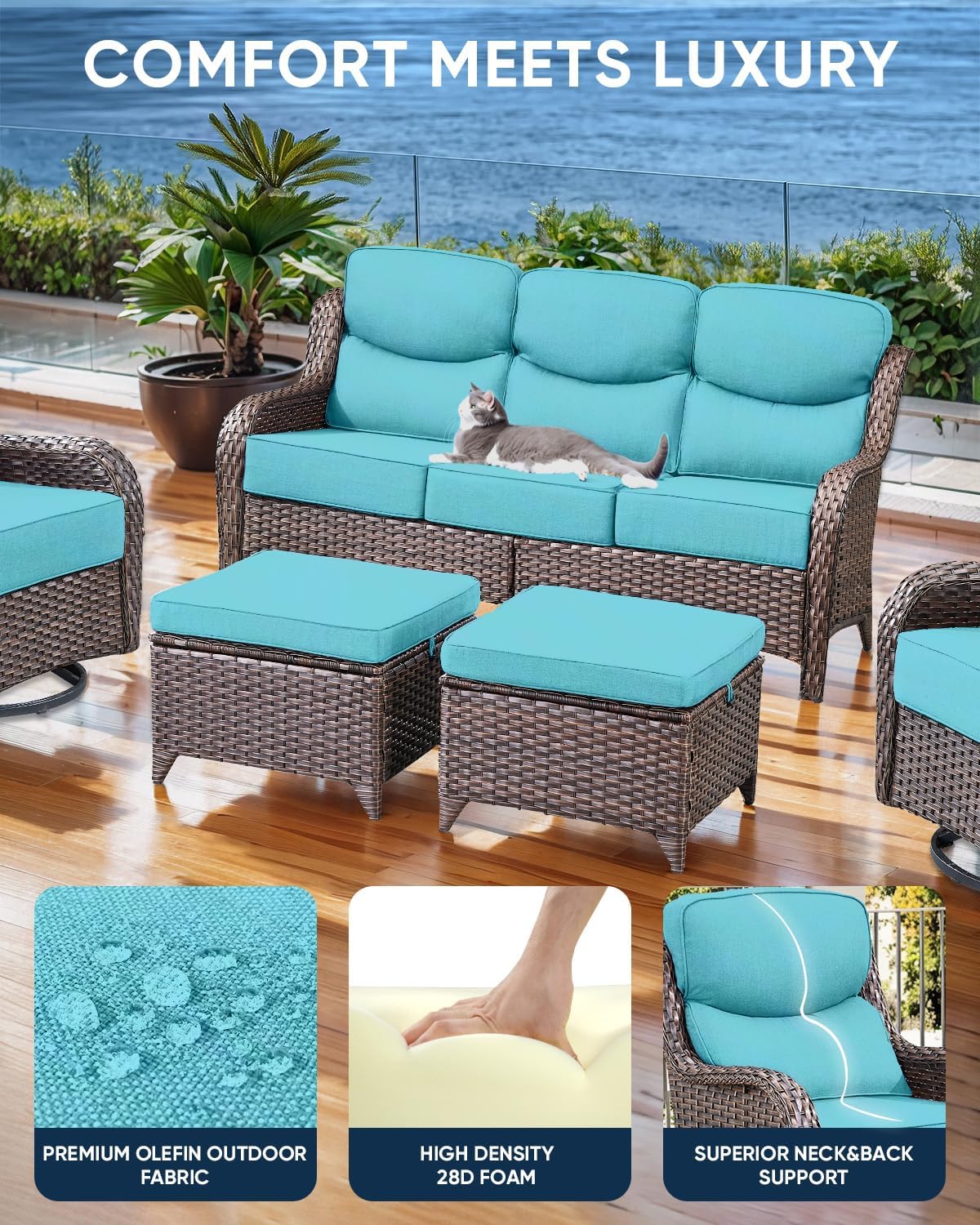 Luxury 24x24x6 Inch Smile Outdoor Cushions - 1 Set Deep Seat Water-Resistant Patio Furniture Replacement Cushion for Wicker Wood Metal Chair Glider Rocker Loveseat Sofa - Turquoise