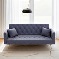 72"Modern Velvet Sofa Bed Futon,Convertible Folding Sleeper Bed Couches with 3 Adjustable Backrests,Tufted Recliner Loveseat with Golden Chrome Legs for Small Living Room Office (Dark Grey+pillows)