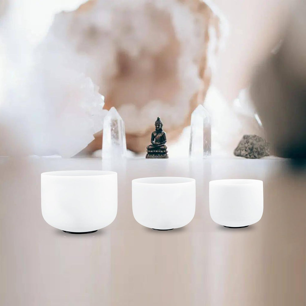 RYAN DVAN 432HZ Crystal Singing Bowl Set of 3, 6"B Crown, 7"A Third Eye, 8"G Throat with Case Suede Striker&O-Ring Sound Therapy for Yoga, Reiki, Chakra Healing Energy Tuning&Mindfulness Kit