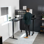 VIVO Corner Standing Desk, 63 x 55 inch Reversible L-Shaped Workstation, Electric Height Adjustment, Home, Office, and Reception Rooms, Black Table Top Black Frame, DESK-E3CTB