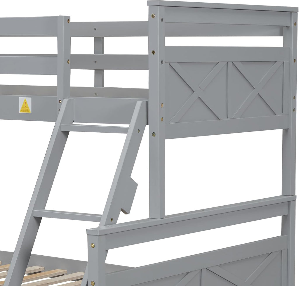 Merax Twin Over Full Bunk Bed with 2 Storage Drawers, Ladder and Guardrail, Can be Converted into 2 Separated beds, Grey