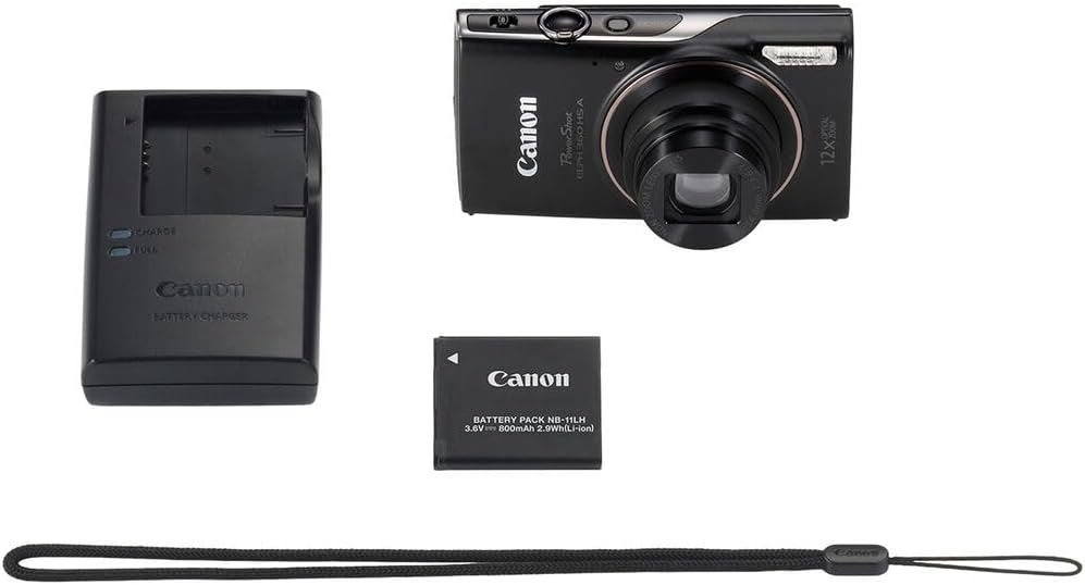 Canon PowerShot ELPH 360 HS A Digital Camera (Black) | 20.2MP CMOS Sensor  12x Optical Zoom & Built-in Wi-Fi | Compact Point-and-Shoot for Travel  Family & Everyday Photography (7280C001) + 64GB Card