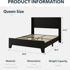 Queen Bed Frame with Faux Leather Upholstered Headboard, Wear-Resistant, Easy Clean, Mattress Foundation, No Box Spring Required, Easy Assembly, Black