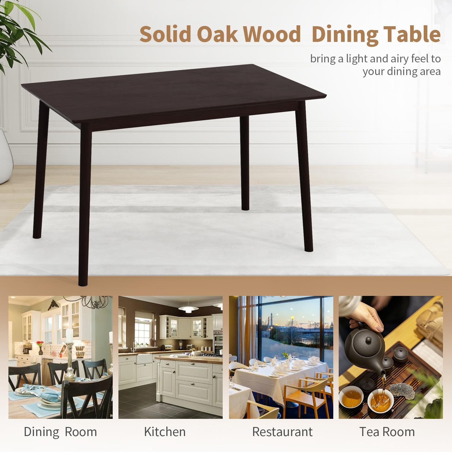 FDW 47 Inches Dining Table, Dining Room for 4 People, Small Rectangular Table for Kitchen, Quick Assembly, Small Spaces Modern Home Furniture Dinner Table, Espresso