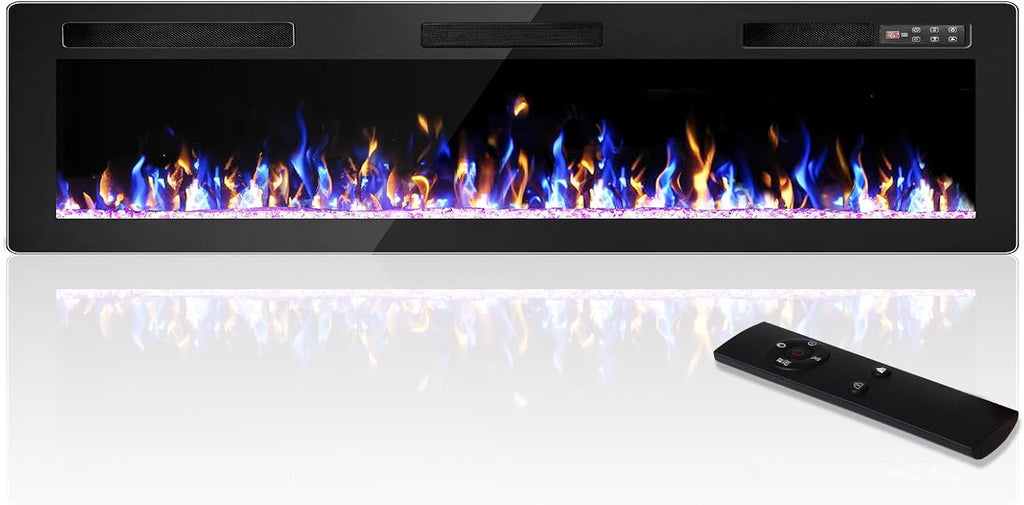 72 Inch Electric Fireplace, Ultra-Thin Fire Places Electric Fireplace Inserts Recessed and Wall Mounted with Remote Control & Touch Screen, 750W/1500W Fireplace Electric Heater with Timer, Multi-Flame