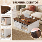 WLIVE Framhouse Coffee Table with Storage, 35.5" Lift Top Coffee Table for Living Room, Square Center Table, Rustic Cocktail Table with Sliding Barn Doors, Curevd Base, White