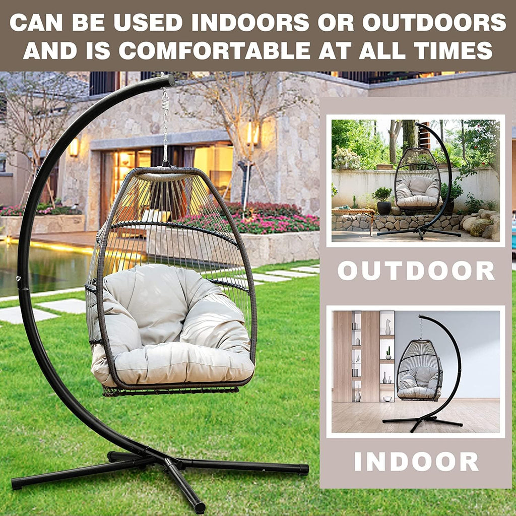 Hanging Egg Swing Chair Outdoor Hammock with Stand, Wicker Rattan Patio Chair, Swings for Adults, Chairs Outside, Patio, Bedroom, Garden & Balcony
