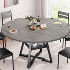 Jocoevol 51" Round Dining Table for 6,Kitchen Dining Room Circle Dinner Pedestal Table,Space Saving Wood Kitchen & Dining Room Furniture (Grey, 51In)