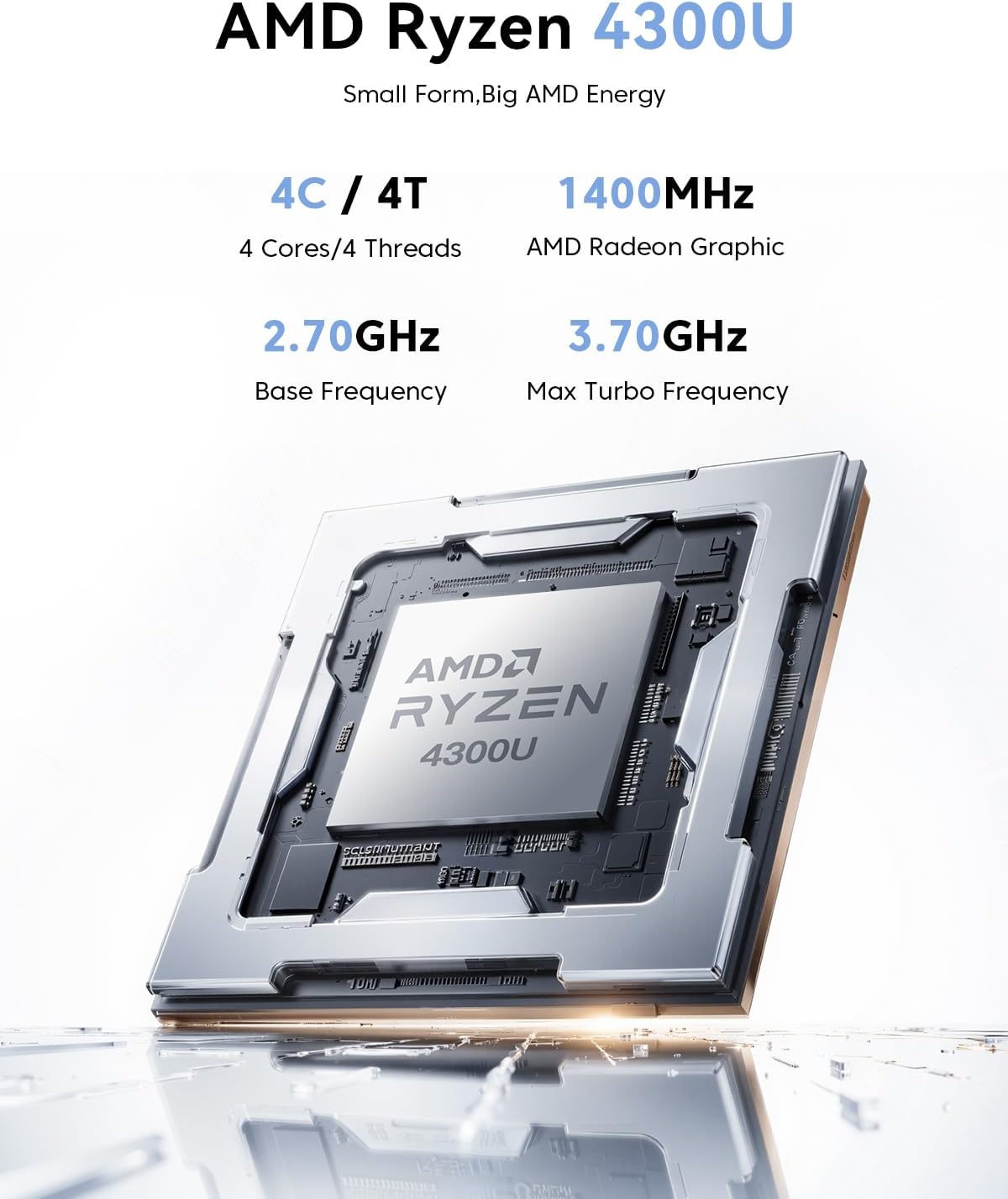 KAMRUI P1 Mini PC  AMD Ryzen 4300U (Beats 3500U/3200U/N150/i3 10110U Up to 3.7 GHz) Mini Computer 16GB DDR4 RAM 512GB M.2 SSD  Small Pc Dual 4K  HTPC  Ethernet  WiFi  BT for Business  Office  Home