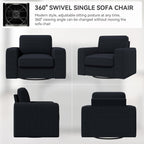 Swivel Accent Sofa Chair Set of 2, 360 Degree Rotation 36'' Width Oversized Wingback Armchair Linen Fabric Single Thick Cushion Soft Living Room, Office Black