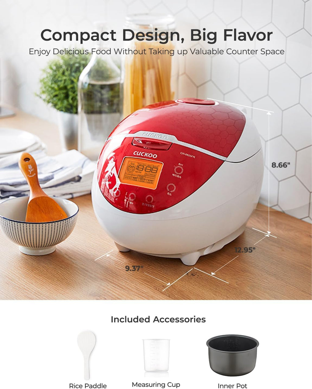 CUCKOO Micom Rice Cooker 6 Cup Uncooked / 12 Cup Cooked, Fuzzy Logic Rice Maker with Delay Timer & Keep Warm Setting, Versatile Food Steamer for Cooking, Non-Stick Inner Pot, Red (CR-0655F)