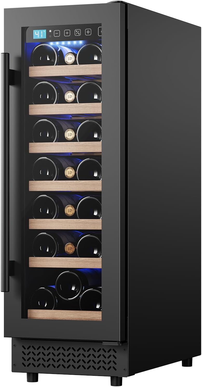 12" Wine Cooler Refrigerator 21 Bottle Wine Fridge Built-in or Freestanding with Double-Layer Tempered Glass Door Compressor quick cooling, Low Noise