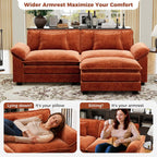 CDCASA 86" Modular Sectional Sofa, Comfy L-Shaped Cloud Couch with Movable Ottoman, 3-Seater Chenille Deep Seat Modern Sofa Couch for Living Room, Terracotta Orange