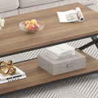 HSH Rustic Wood Coffee Table, Modern Farmhouse Living Room Table, Minimalist Center Table with Storage & Display Shelf, 2 Tier Simple Rectangle Cocktail Tea Table for Home Office Bedroom, 47 Inch