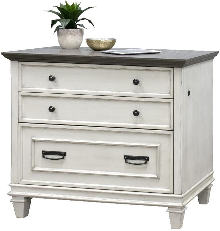 Ashford & Sons Wood Lateral File Cabinet, 31" H x 36" W x 21" D, White Finish, Locking Legal/Letter File Drawers, Ball Bearing Glides, Durable Fully Assembled Office Storage Solution