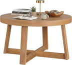 Giantex Round Coffee Table, 30" Wood Center Table with Thickened Tabletop & Cross-Shaped Pine Wood Frame, 220 lbs Capacity, Modern Living Room Table for Small Spaces, Natural