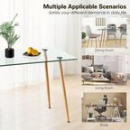 COSTWAY 51 Inch Glass Dining Table, Modern Rectangle Kitchen Table w/Wood-Like Steel Legs & Spacious Tabletop, Dining Room Table for Home, Office, Study