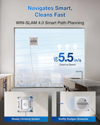 ECOVACS WINBOT W2S Window Cleaning Robot, Intelligent Edge-to-Edge Cleaning with TruEdge Scrubbers, 3 Water Nozzles, 10-Level Safety System, Win-SLAM 4.0 Route Planning, Even Climbing System