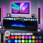 70" Modern Fireplace TV Stand with 36" Electric Fireplace for TVs Up to 80 inch, Luxury LED Light Entertainment Center with High Gloss Cabinet, TV Consoles for Living Room, Black