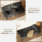 Homall Futon Sofa Bed, Futon Couch with Removable Armrests, Adjustable Recliner Sleeper Sofa Bed with Dual Cup Holders for Living Room, Apartment, Office (Fabric, Black)
