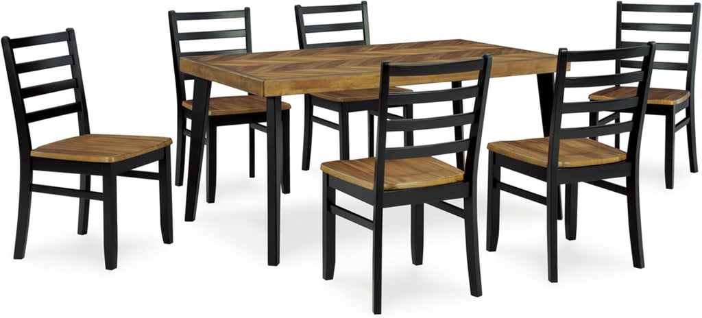 Signature Design by Ashley Blondon Rectangular Dining Room Table Set with 6 Chairs, Chevron Pattern, Tapered Legs, Seats 6, Wood, 60" Long, Brown & Black