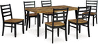 Signature Design by Ashley Blondon Rectangular Dining Room Table Set with 6 Chairs, Chevron Pattern, Tapered Legs, Seats 6, Wood, 60" Long, Brown & Black